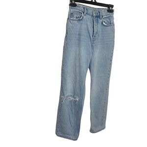 Reformation Jeans Size 24 High Rise Light Wash Mom Jeans Distressed Below Knee B